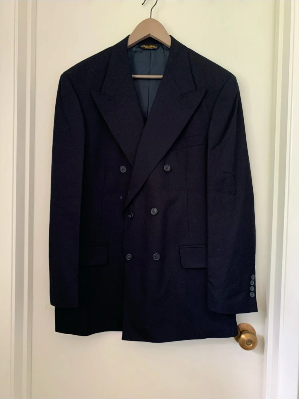 Brooks Brothers Double Breasted Black Blazer with Gold Logo Patch